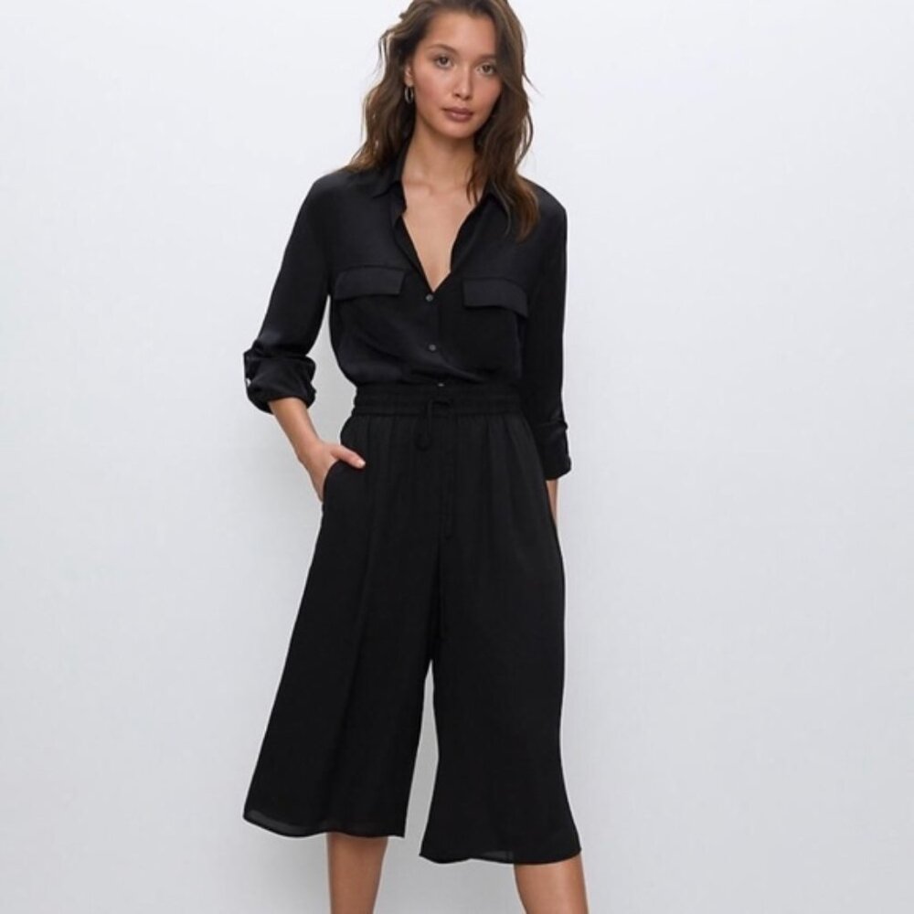 Aritzia Babaton Black Luiz Cropped Wide-Leg Cullotte Pant